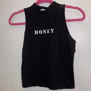 Dirtee Laundry Size XS “HONEY” High Neck Collared Graphic Tee Tank Top Black